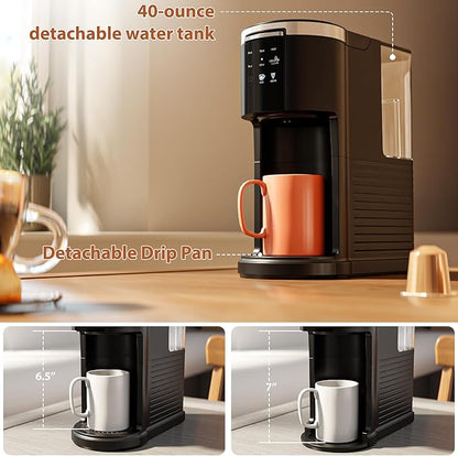 WAA Single Serve Coffee Maker, 2 in 1 Coffee Machine for Capsule & Ground Coffee, 6 to 14oz Brew Size, 40oz Removable Reservoir, Coffee Brewer with Auto Shut-off, Self-Cleaning, Memory Function, Black