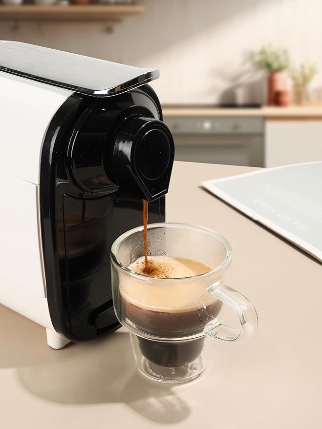 NIRA.Z 4 Pack Double Wall Glass Coffee Mugs 10 OZ Insulated Espresso Cups with Handle, Stackable Thermal Glass Coffee Cups, Ideal for Hot & Cold Drinks, Juice, Americano, Latte, Tea Bags, Cappuccinos