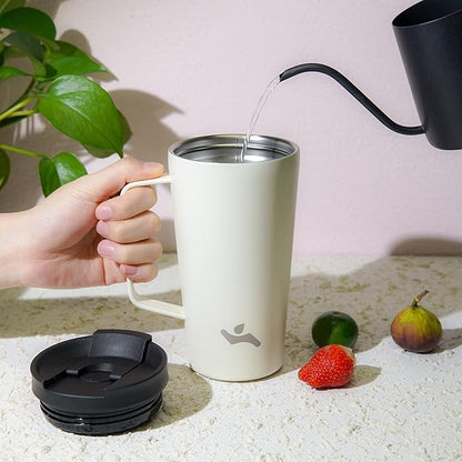 Insulated Tumbler with Handle and Straw, 22 OZ Travel Coffee Mug Stainless Steel Cup Metal Water Bottle,Angel White