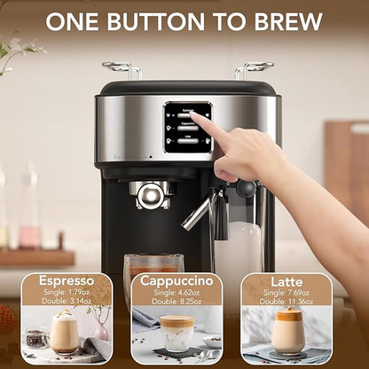 COWSAR 20 Bar Espresso Machine, Cappuccino Machine With Automatic Milk Frother, Latte Machine With Dual Boiler, 57oz Removable Water Tank, Expresso Coffee Machine For Ground Coffee & Capsules