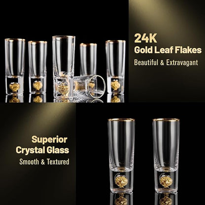 DUJUST Cool Shot Glasses (2oz), Shot Glass Set Decorated with 24K Gold Leaf Flakes, ONE OF A KIND, Cool & Cute Shot Cups, BPA-Free & Lead-Free, Perfect for Décor & Collection, Gift Choices - 6 pcs