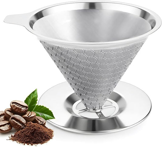Pour Over Coffee Maker 1-4 Cup, V60 Pour Over, 18/10 Stainless Steel Laser Coffee Dripper, Fine Mesh Double Layer Metal Cone Filter, Colador De Cafe