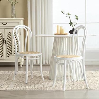 Kmax Vintage Dining Chairs Set of 2, Thonet Soild Wood Rattan Kitchen Chairs Armless French Country Dining Chairs for Wedding Hotel Dessert Shop Cafe, White