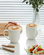 Load image into Gallery viewer, Hasense Ceramic Coffee Mugs Set of 6, 16 Oz Large Ribbed Coffee Cups with Big Handle, Unique Modern Style White Latte Mugs for Tea,Cocoa,Milk,Cappuccino, Microwave &amp; Dishwasher Safe