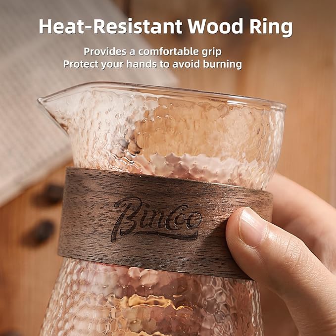 Glass Coffee Server 500ML/16oz - Glass Coffee Carafe with Heat-Resistant Wood Loop,Clear Coffee Decanter Coffee Server for Pour Over, Coffee Pot