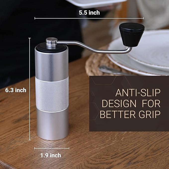Manual Coffee Grinder by Alpaca Ventures - Stainless Steel Conical Burr Coffee Grinder Manual with Adjustable Setting Double Bearing Hand Espresso Grinder Perfect for Home, Office and Camping