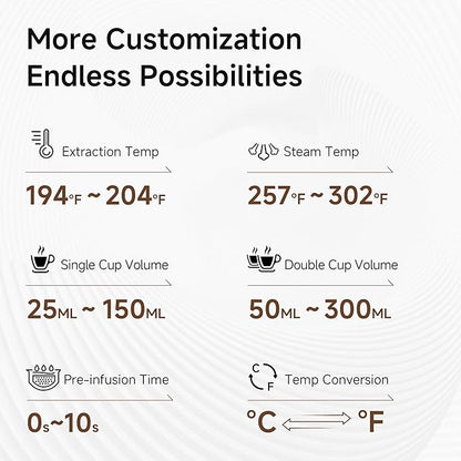 HIBREW H10B - 51mm Espresso Machine - Temperature & Cup Volume Adjustable at will - With Intelligent Display Screen & Pressure Gauge - Stainless Steel Body(Metallic Grey)