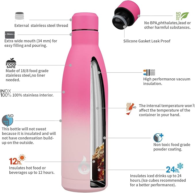 BJPKPK 25oz Insulated Stainless Steel Water Bottles Reusable Metal Travel Sports Water Bottle Keep Cold and Hot,Cherry