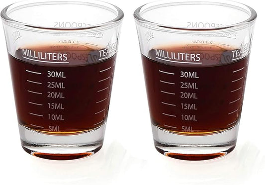 Shot Glasses Measuring cup Liquid Heavy Glass Wine Glass Espresso Shot Glass 26-Incremental Measurement 1 OZ 4 Features 45ML (2 pack-white 30ml)