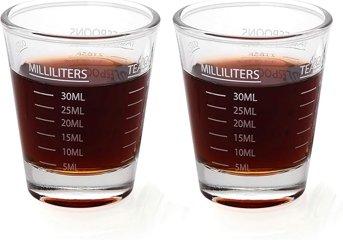 Shot Glasses Measuring cup Liquid Heavy Glass Wine Glass Espresso Shot Glass 26-Incremental Measurement 1 OZ 4 Features 45ML (2 pack-white 30ml)