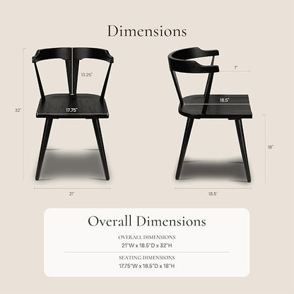 Poly & BARK Mid Century Modern Enzo Black Dining Chair – Solid Oak Wood Splat Back Chair, 18" Seat Height, 32" Tall – Stylish MCM Kitchen & Dining Room Chair - Set of 2