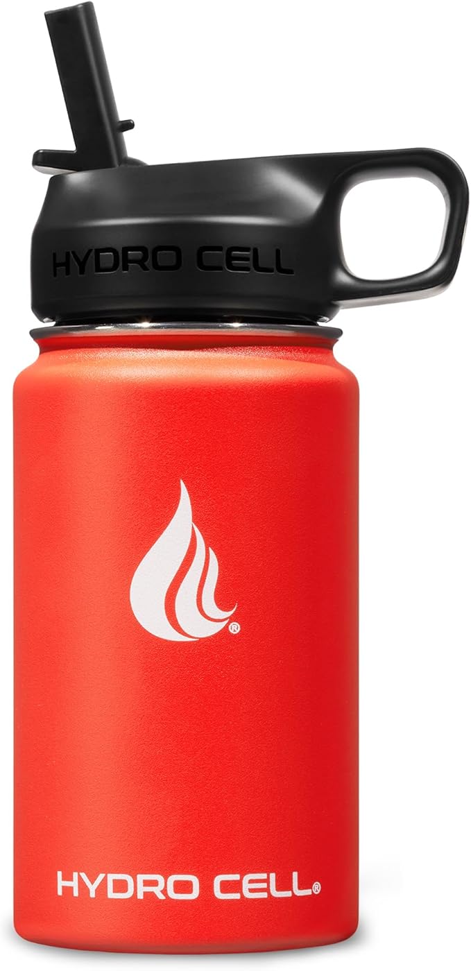 HYDRO CELL Stainless Steel Insulated Water Bottle with Straw - For Cold & Hot Drinks - Metal Vacuum Flask with Screw Cap and Modern Leakproof Sport Thermos for Adults (Mandarin 14oz)