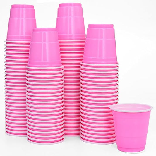 100 Pcs Pink Plastic Shot Cups, Disposable Shot Glasses 2 oz Plastic Mini Cups for Birthday, Bachelorette Party, Tasting Serving, Jello Shots, Baby Shower, Parties Favor & Supplies