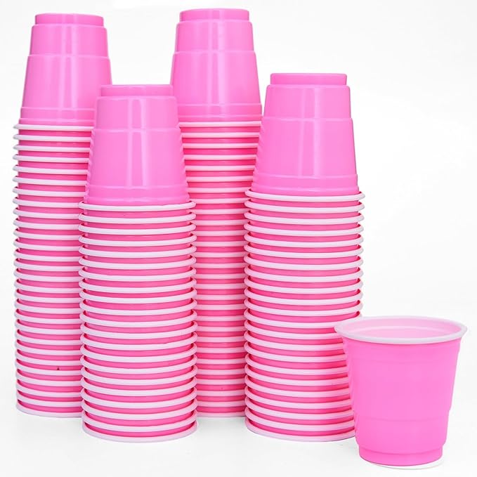 100 Pcs Pink Plastic Shot Cups, Disposable Shot Glasses 2 oz Plastic Mini Cups for Birthday, Bachelorette Party, Tasting Serving, Jello Shots, Baby Shower, Parties Favor & Supplies