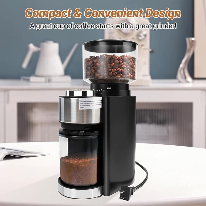 Electric Burr Coffee Grinder with 25 Grind Setting for 2-12 Cup Adjustable Stainless Steel Dosing Bean Mill Home Automatic Conical Freshly Ground Espresso Grinder with Cleaning Brush Black