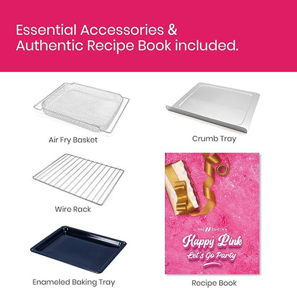 Limited Edition Happy Pink Infrared Heating Air Fryer Toaster Oven, Extra Large Countertop Convection Oven 10-in-1 Combo, 6-Slice Toast, Enamel Baking Pan Easy Clean with Recipe Book