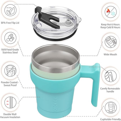 BJPKPK Tumbler With Handle 10 oz Tumbler With Lid And Straw Reusable Stainless Steel Travel Mug Insulated Coffee Cups,Mint