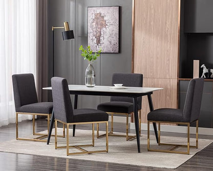 CIMOTA Black Modern Dining Chairs Set of 2, Upholstered Dining Room Chairs Armless Guest Side Chair with Gold Base for Dining Room/Kitchen, Charcoal Black, 2PCS