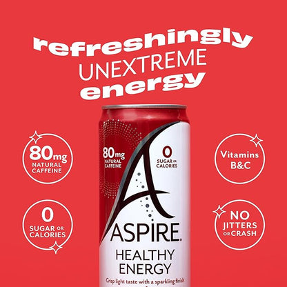 ASPIRE® Sweet Cherry, Healthy Energy Drink 80mg Natural Caffeine, Zero Sugar No Carbs Keto Friendly, 12 Pack Green Tea Sugar Free Drink Low Caffeine Zero Calorie