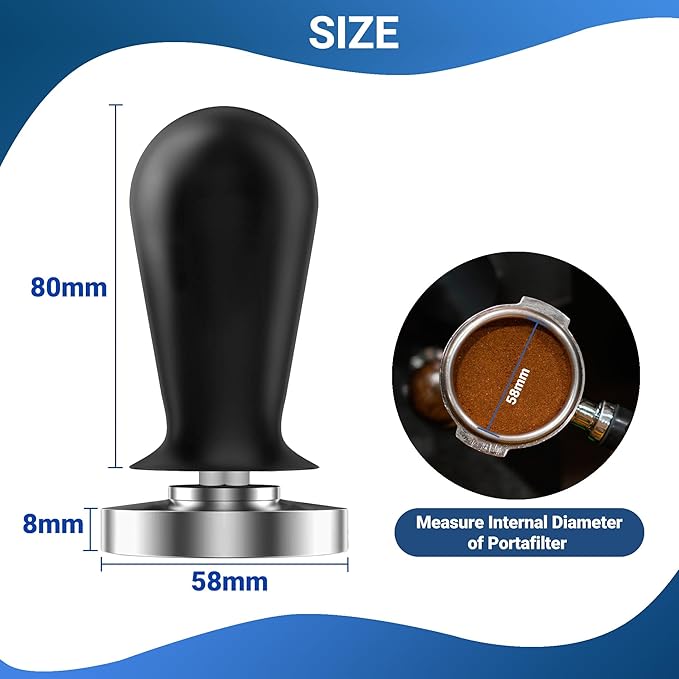 58mm Espresso Tamper Barista Calibrated Coffee Tampers with 30lbs Spring Loaded Stainless Steel Base Anodized Aluminum Handle
