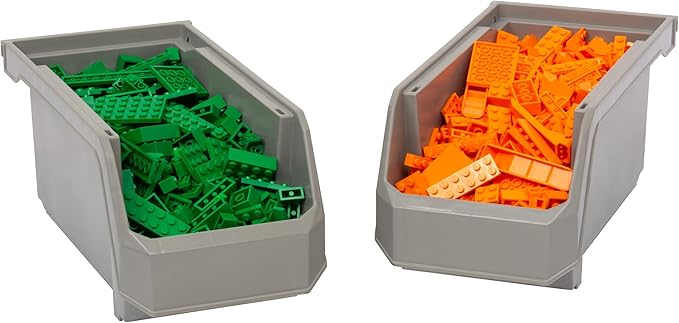 Plastic Containers for Organizing and Storage Bins for Closet, Kitchen, Office, Garage or Pantry Organization, Stackable Bins, Medium (11" x 5" x 5.5"), 8-Pack, Grey