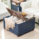 Load image into Gallery viewer, Farmhouse Coffee Table with Hidden Storage, 59 Gallon Square Center Table for Living Room, Rustic Wood Cocktail Tables with Flip-Top Lids, Farm House Tables with Wooden Gourd Feet, Navy Blue