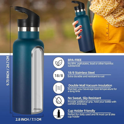 Volhoply 17oz Kids Insulated Water Bottle,Stainless Steel Water Bottles with Straw Lid,Reusable Metal Cups Water Bottle,Double Wall Vacuum Sports School Water Flask Keep Cold (Dark Night,1 Set)