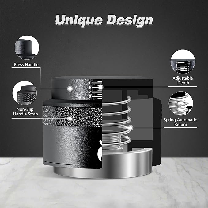 Espresso Tamper 51mm, Adjustable Depth Coffee Tamper with Calibrated Spring Loaded, 304 Stainless Steel Palm Tamper Tool, fits 51mm Portafilter Basket (Black)