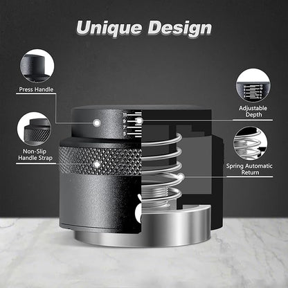 Espresso Tamper 51mm, Adjustable Depth Coffee Tamper with Calibrated Spring Loaded, 304 Stainless Steel Palm Tamper Tool, fits 51mm Portafilter Basket (Black)