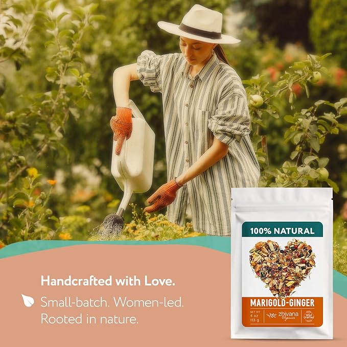Premium Ginger Loose Leaf Tea with Marigold, Chamomile, Elderflower - Caffeine Free Herbal Tea with Real Herbs & Fruit – Te de Jengibre – 4oz.