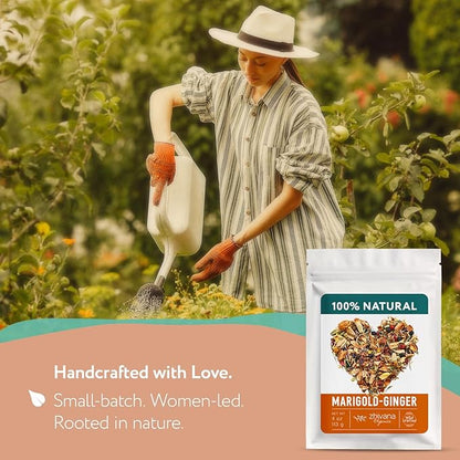Premium Ginger Loose Leaf Tea with Marigold, Chamomile, Elderflower - Caffeine Free Herbal Tea with Real Herbs & Fruit – Te de Jengibre – 4oz.