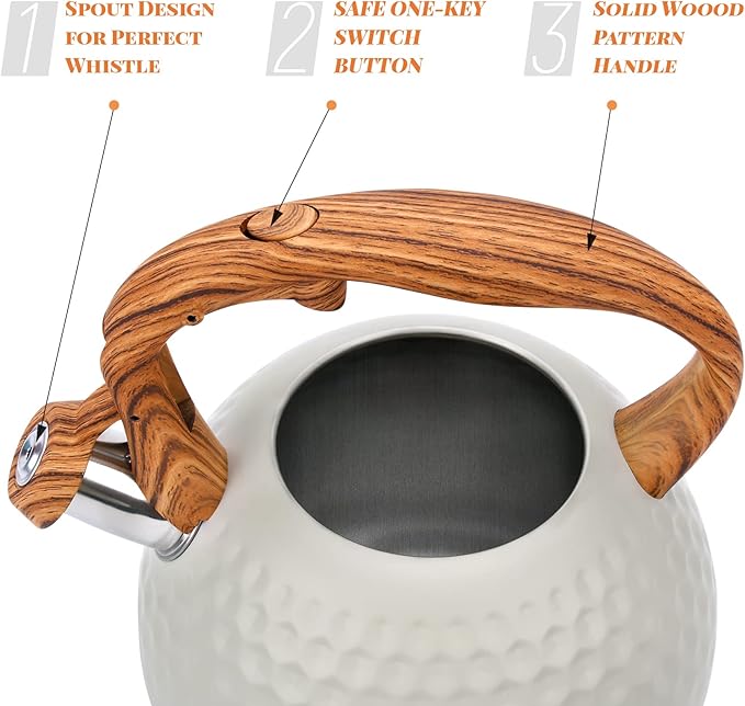 Tea pot, 3.2Qt Whistling Tea Kettle Stovetop, Convenient switch/heat-resistant handle, coffee, tea, milk teapots, Gas Electric Applicable (cream)