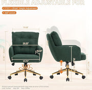 Flannel Office Chair, Comfy Home Office Desk Chairs with Lumbar Support, Modern Velvet Desk Chair Gold Legs Small Swivel Task Chair for Home Office, Bedroom, Study (Green, L)