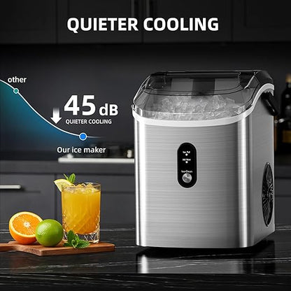 Antarctic Star Nugget Ice Maker Countertop with Soft Chewable Ice, Portable Sonic Ice Maker with Basket and Scoop, Removable Top Cover, Auto-Cleaning for Home/Party/RV/Camping (Stainless Steel Silver)