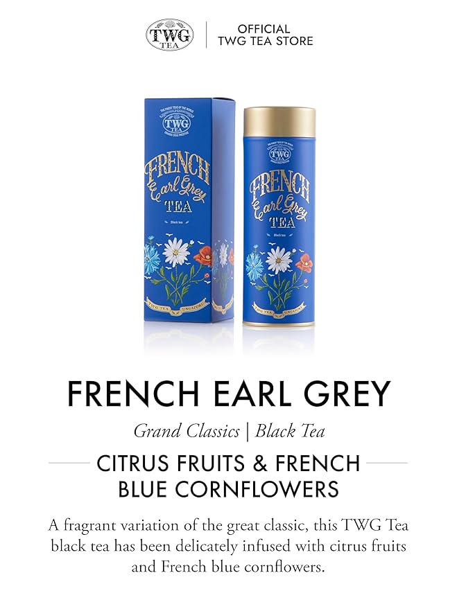 TWG Tea | French Earl Grey | Black Tea | Bergarmot & Blue Cornflowers | Haute Couture Tin, 100g | Gift Set