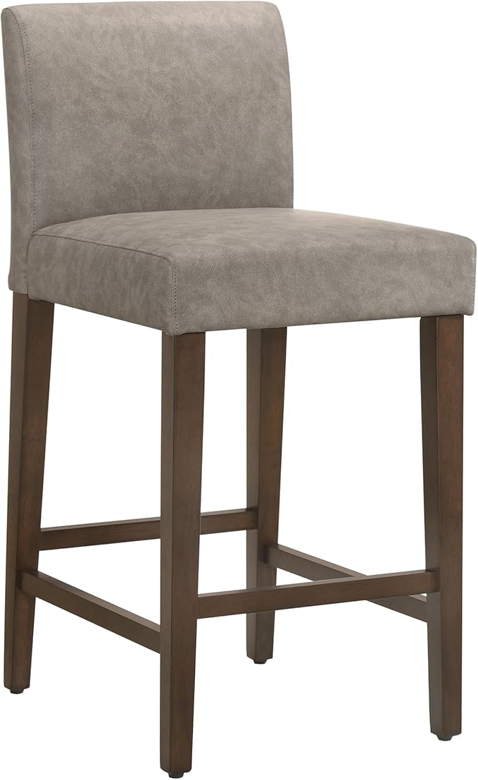 CHITA Counter Height Bar Stools Set of 2, 27" H Seat Height Upholstered Barstools, PU Leather in Stone Grey