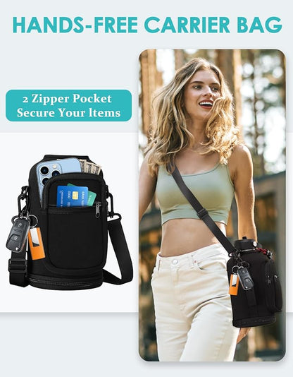 Stainless Steel Water Bottles 64oz - Insulated Half Gallon Water Jug with Straw & Chug Lid, Metal Tactical Canteen for Gym Sports Workout Hiking with Paracord Handle, Strap Carry Sleeve, Army Green