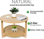 Load image into Gallery viewer, ZYBT Rattan Coffee Tables for Living Room, Small Coffee Table for Small Spaces, Round Coffee Table with Storage, Wooden Circle Center Tea Table