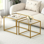Load image into Gallery viewer, VILAWLENCE Coffee Table Set of 2, Modern Gold Glass Side Table, Metal Frame Square End Table, Center Tables, Nesting Coffee Table for Living Room, Bedroom and Small Spaces, 23.6in