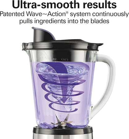 Hamilton Beach Wave Crusher Blender For Smoothies With 40 Oz Glass Jar and 14 Functions, Ice Sabre Blades & 700 Watts for Consistently Smooth Results, Black + Stainless Steel (54221)
