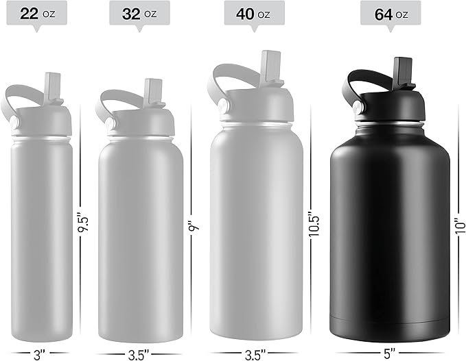 Stainless Steel Insulated Water Bottle and Travel Mug for Hot and Cold Beverages, Wide Mouth, Double Wall Insulated Hydration Sports Water Bottle for Hiking, Biking, Outdoor, 64 OZ BPA Free