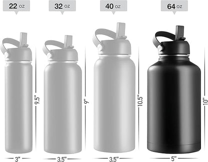 Stainless Steel Insulated Water Bottle and Travel Mug for Hot and Cold Beverages, Wide Mouth, Double Wall Insulated Hydration Sports Water Bottle for Hiking, Biking, Outdoor, 64 OZ BPA Free