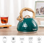 Load image into Gallery viewer, Tea Kettle, Toptier Teapot Whistling Kettle with Wood Pattern Handle Loud Whistle, Food Grade Stainless Steel Tea Pot for Stovetops Induction Diamond Design Water Kettle, 2.7-Quart Dark Green