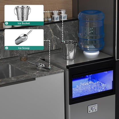 YITAHOME 2 Way Water Inlet Commercial Ice Maker Machine 150LBS/24H, 33LBS Storage Bin, Tap Water & Top Loading 3-5 Gallon Freestanding Ice Maker with Stainless Steel Ice Scoop Ice Bucket