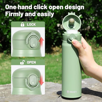 17 oz / 500 ml Insulated Water Bottle, Stainless Steel Thermo Coffee Travel Mug, Thermal Cup with Snap Flip Lid, BPA Free for Hot and Cold Drinking, Green