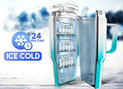 Meoky 32 oz Tumbler with Handle, Insulated Tumbler with Lid and Straw, Stainless Steel Travel Mug, 100% Leak Proof, Keeps Cold for 24 Hours or Hot for 8 Hours, Fits in Car Cup Holder (Azure)