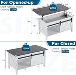 Load image into Gallery viewer, VINGLI White Charcoal Lift Top Coffee Table, 36" Small Farmhouse Barn Door Coffee Table with Storage, Rectangular Center Wood Coffe Table with Lifting Top, Living Room Tables with Hidden Compartment