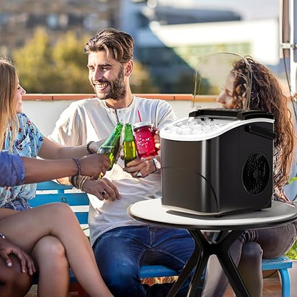 Kismile Ice Makers Countertop with Handle,26Lbs/24H,9 Cubes in 6 Mins,Portable Ice Machine with Self-Cleaning for Home,Kitchen(Black)
