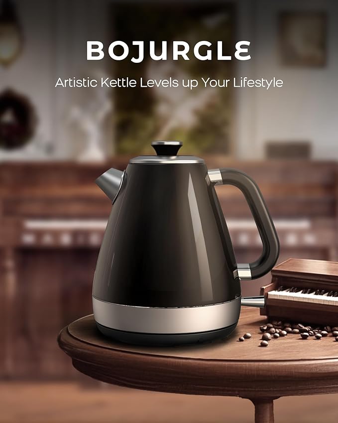 1.7L Retro Electric Kettle, 1200w Fast Boiling, Stainless Steel Hot Water Kettle Electric, Auto Shut-Off, Cordless, Boil-Dry Protection, Black