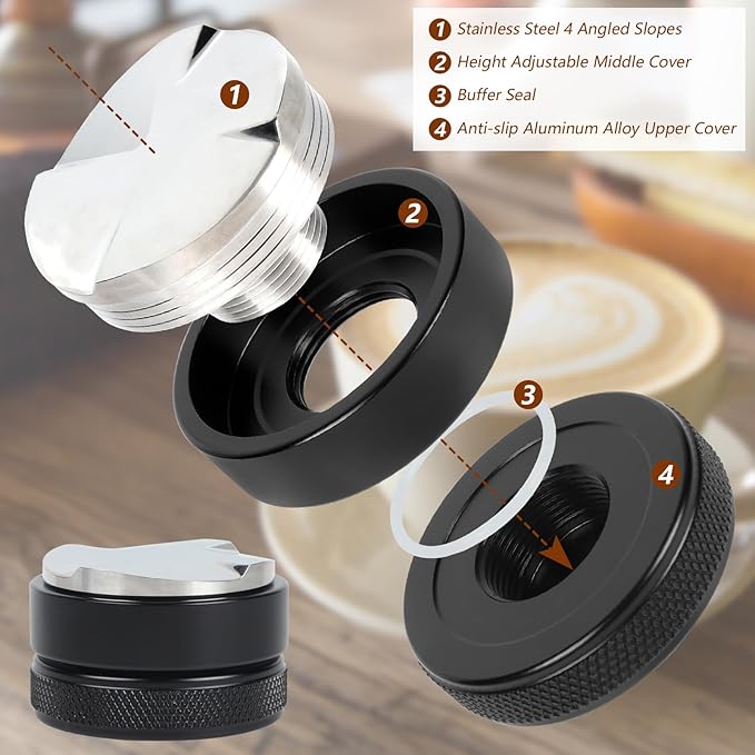53mm Adjustable Espresso Coffee Distributor,Espresso Distribution Tool with 4 Angled Slopes Fits 54mm Bottomless Portafilter